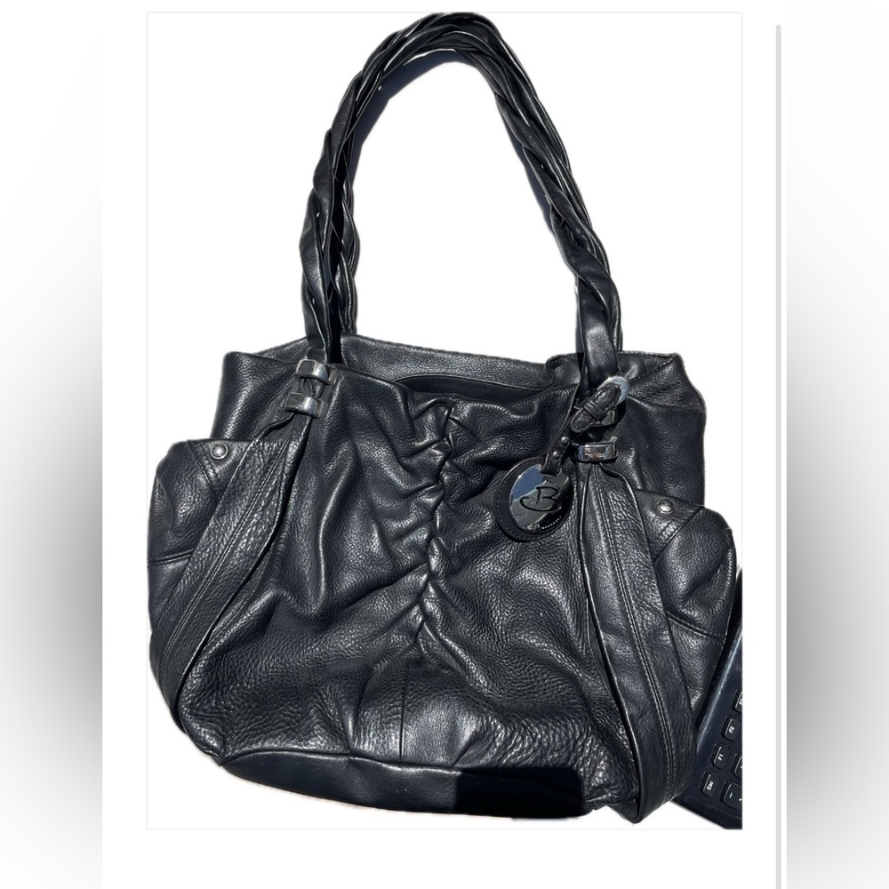 B. Makowsky Black Leather Shoulder Bag